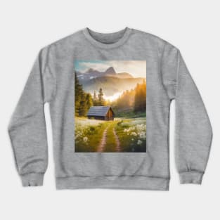 wooden cabin in the mounts Crewneck Sweatshirt